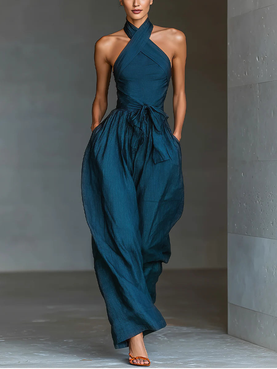 Φόρεμα Halter με Φαρδιά Πόδια Nadia