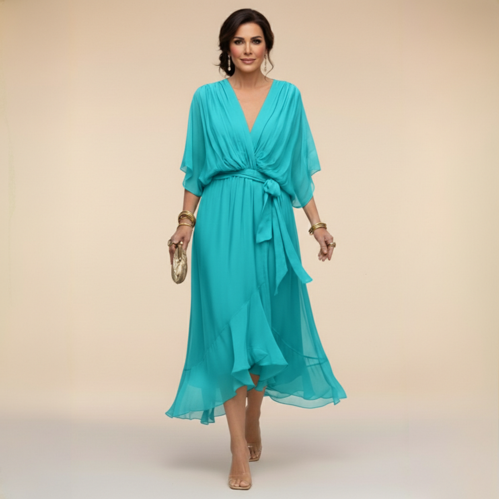 Μόνικα | Φόρεμα από chiffon με V ντεκολτέ