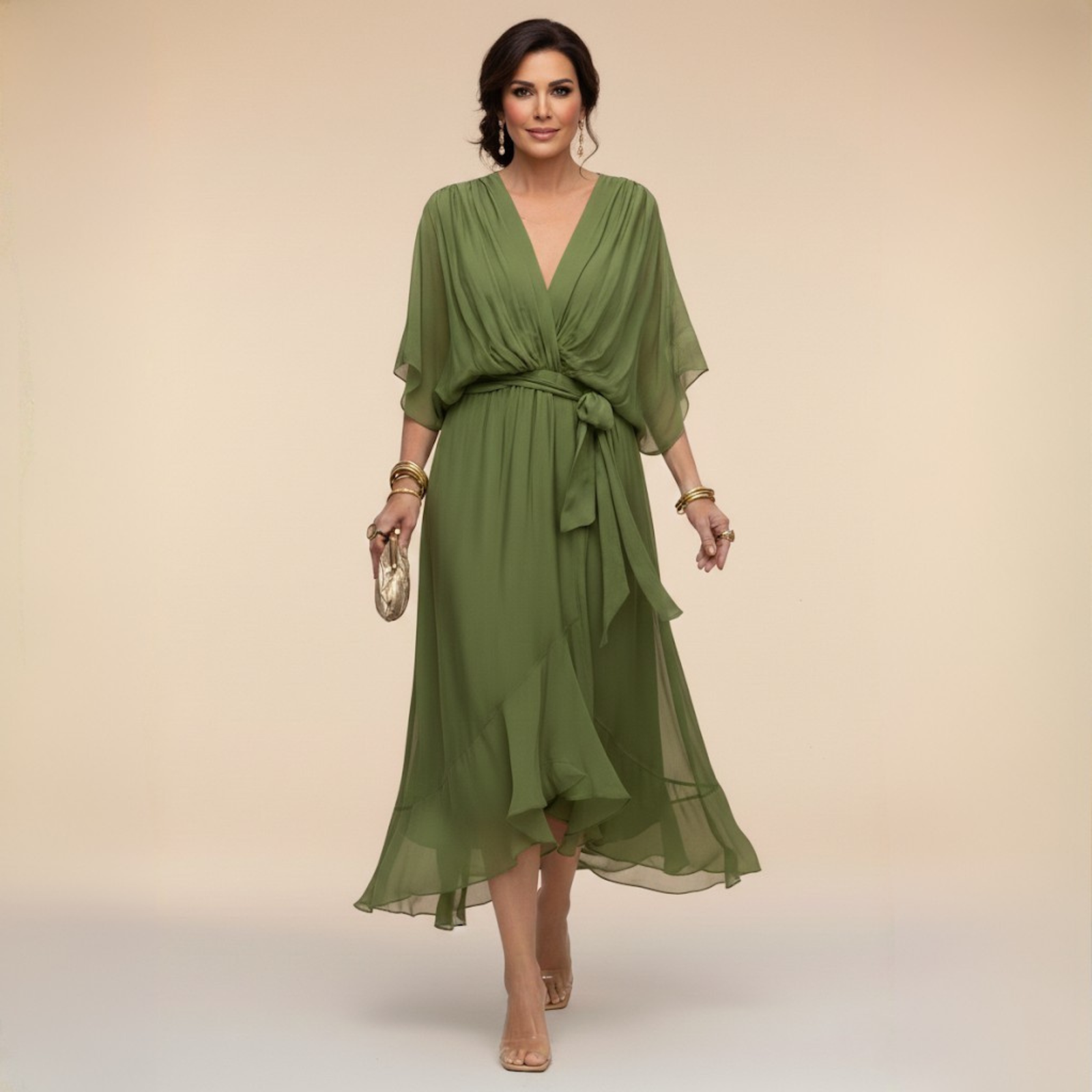Μόνικα | Φόρεμα από chiffon με V ντεκολτέ