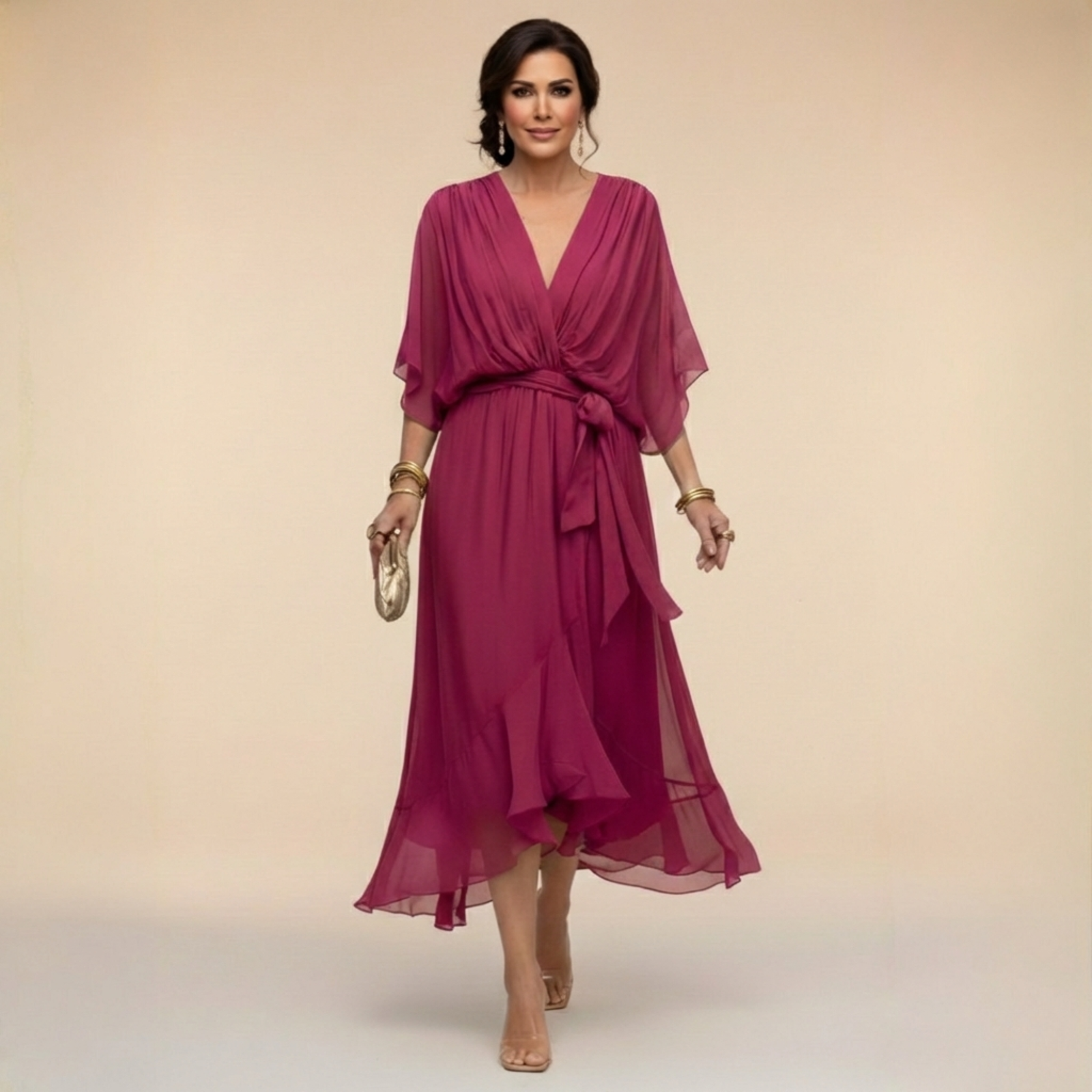 Μόνικα | Φόρεμα από chiffon με V ντεκολτέ