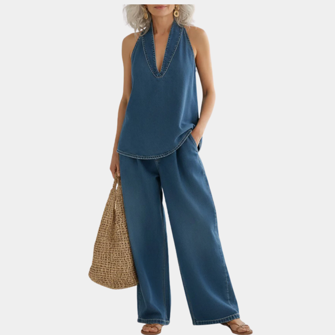 Ιβυ | Vintage Washed Soft Denim-Look Δίδυμο Σετ