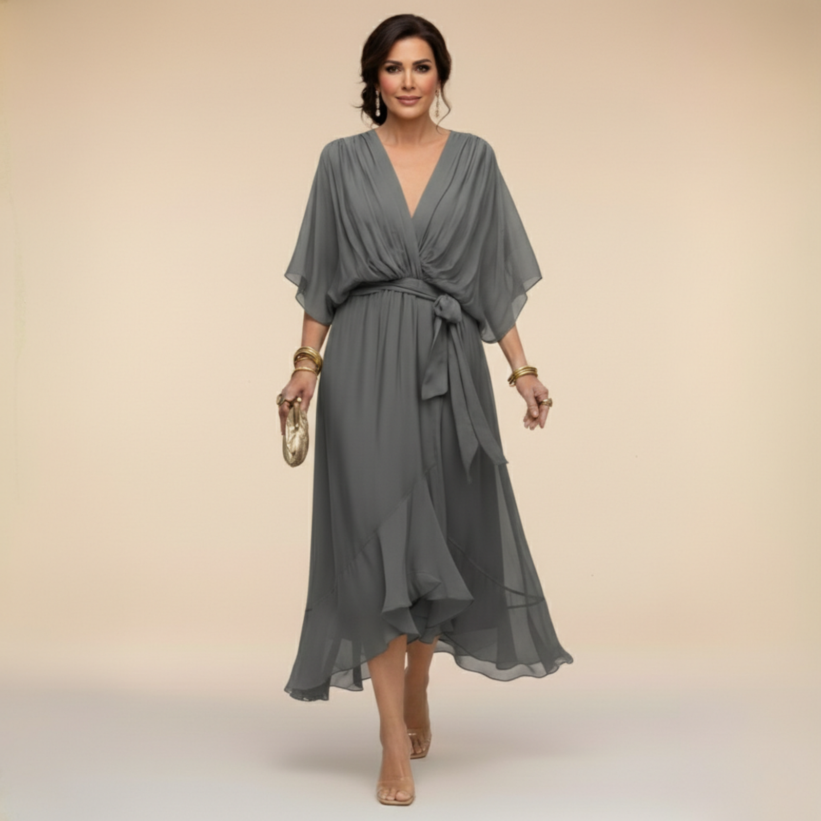 Μόνικα | Φόρεμα από chiffon με V ντεκολτέ