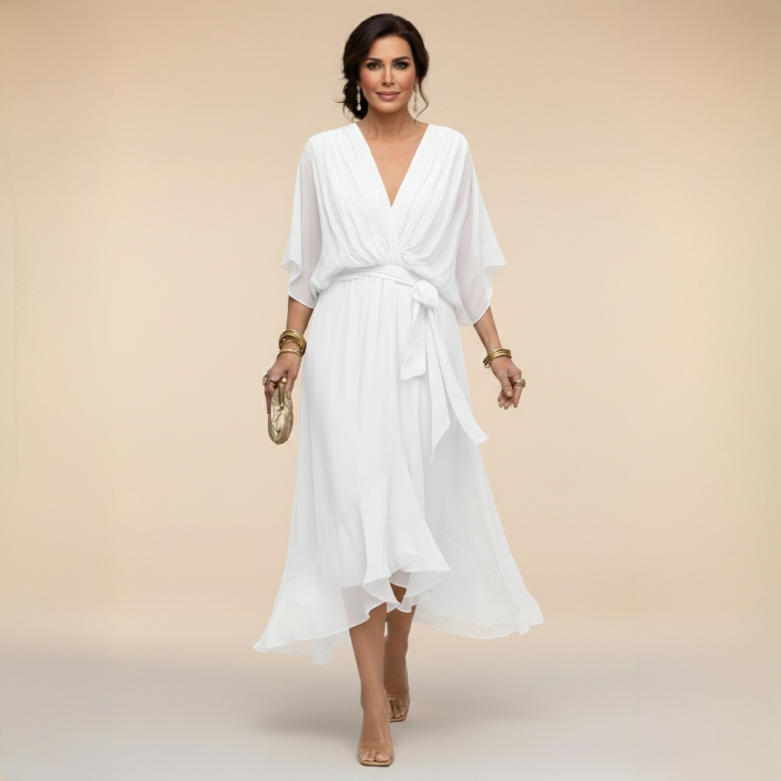 Μόνικα | Φόρεμα από chiffon με V ντεκολτέ