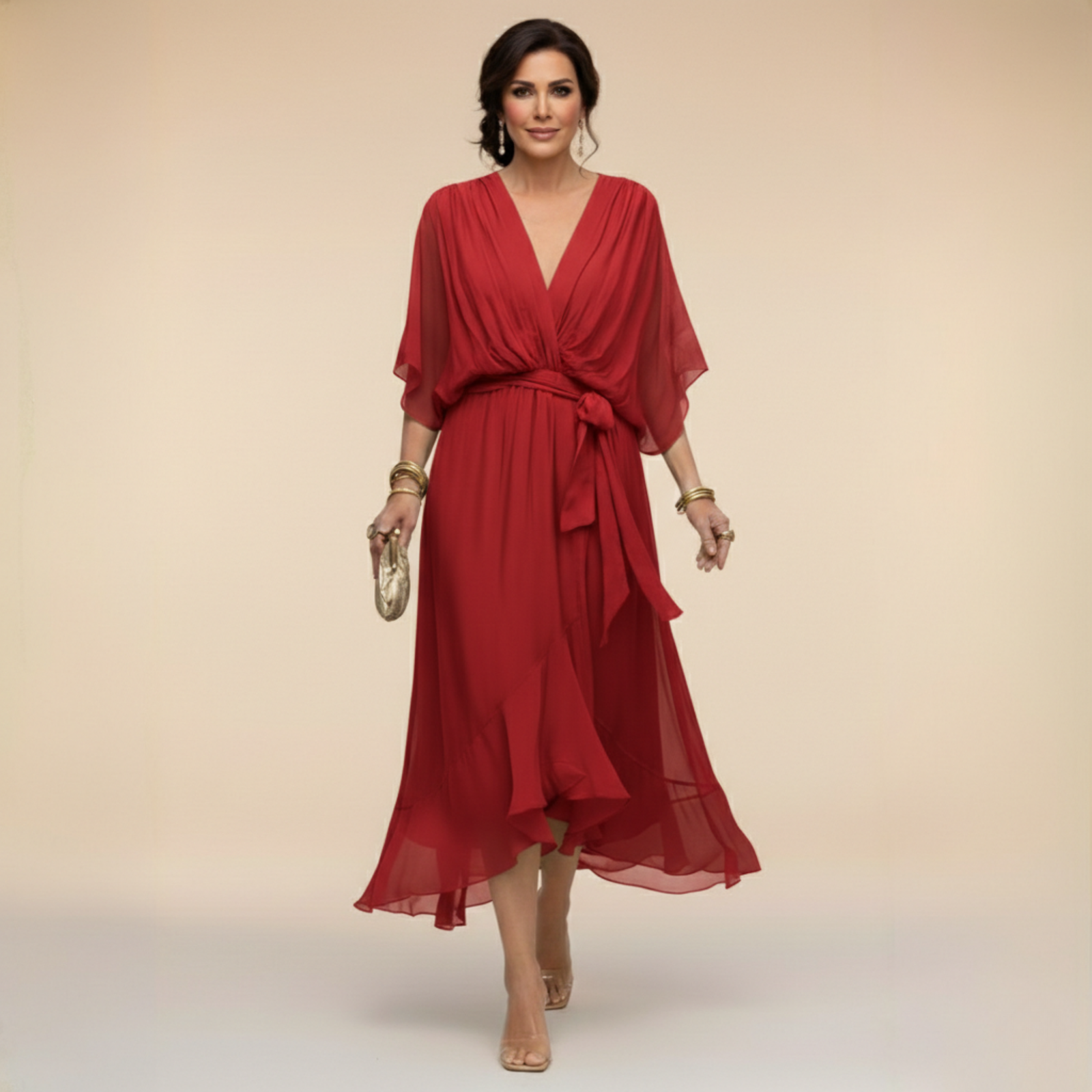 Μόνικα | Φόρεμα από chiffon με V ντεκολτέ