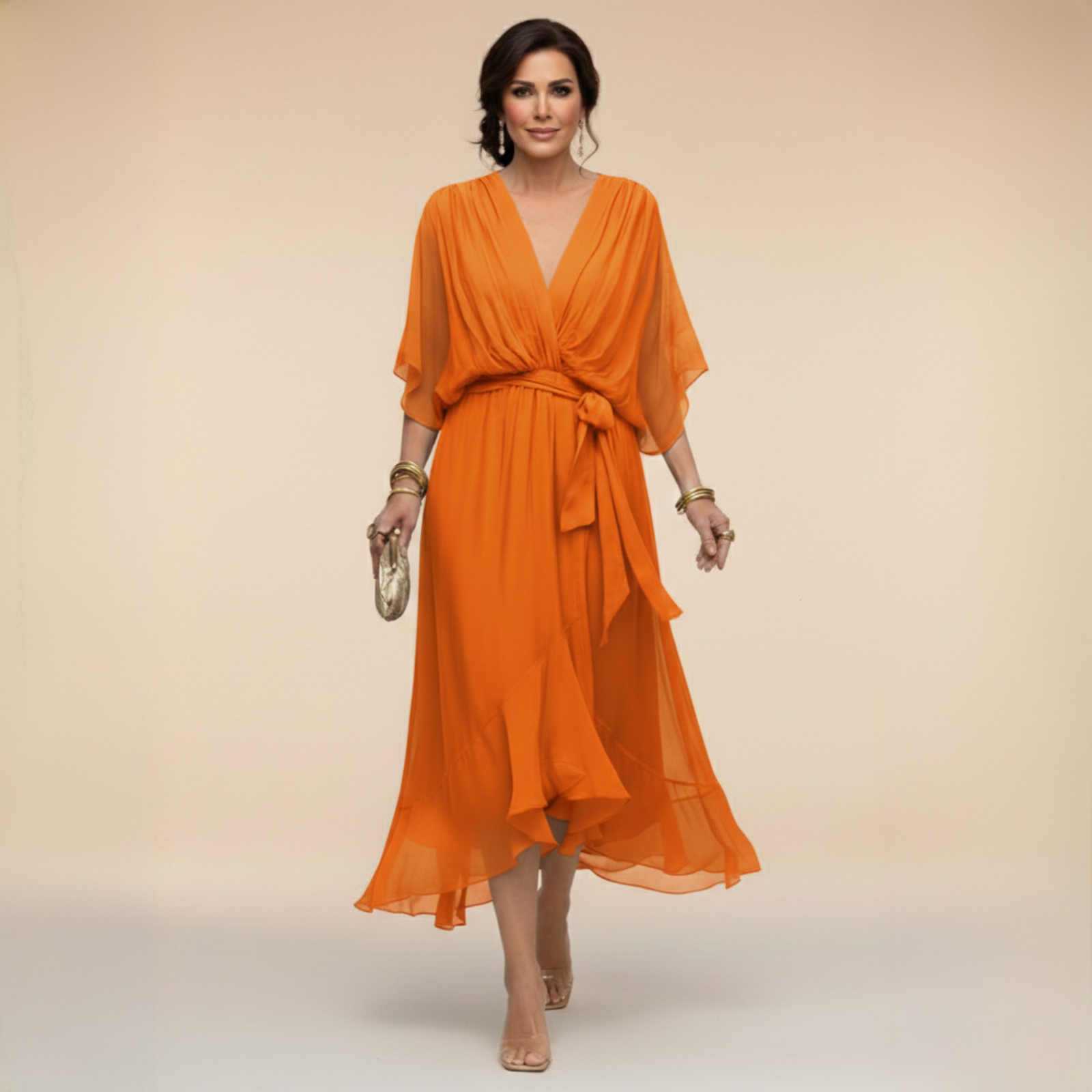 Μόνικα | Φόρεμα από chiffon με V ντεκολτέ