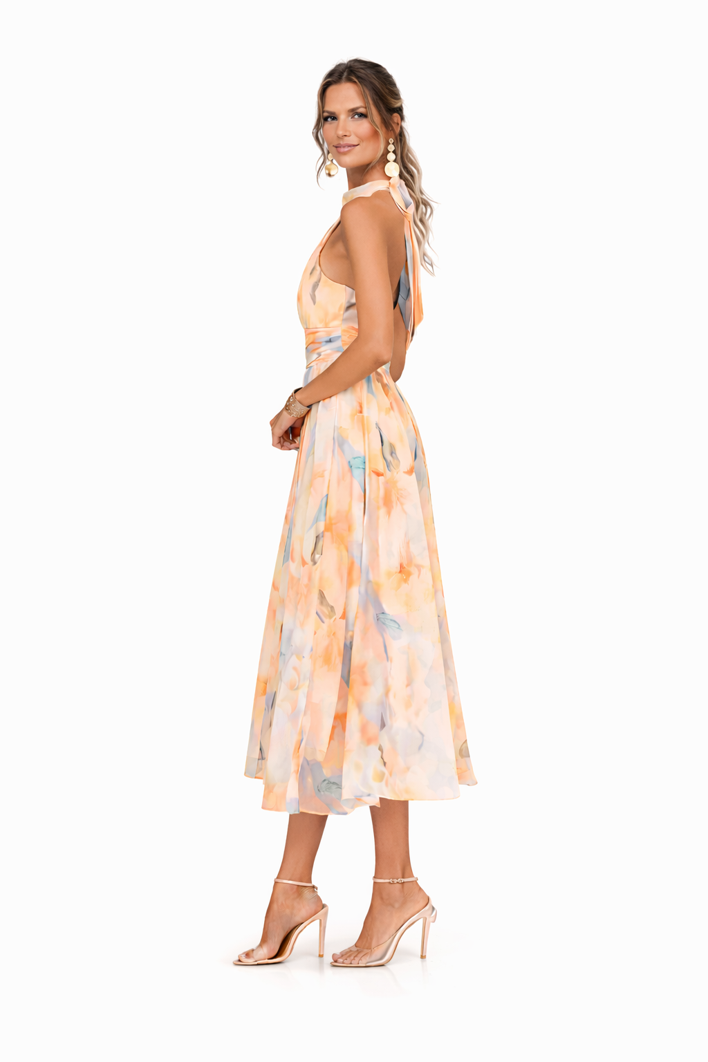 Esther™ | Maxi φόρεμα με λαιμόκοψη halter και εκτύπωση ακουαρέλας