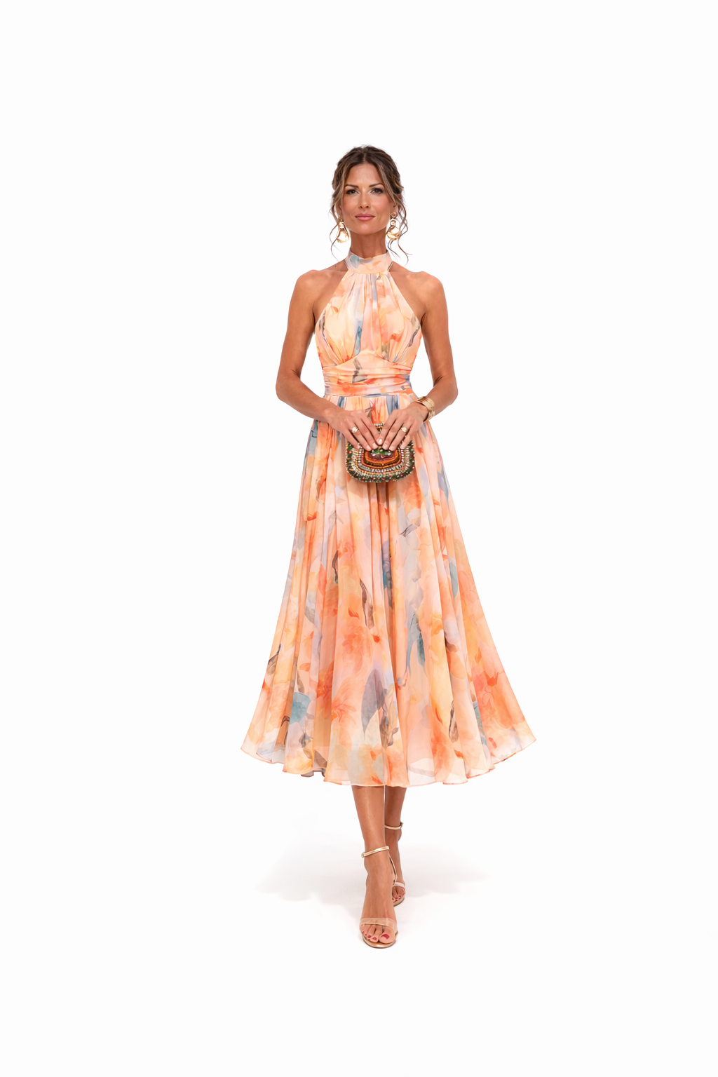 Esther™ | Maxi φόρεμα με λαιμόκοψη halter και εκτύπωση ακουαρέλας