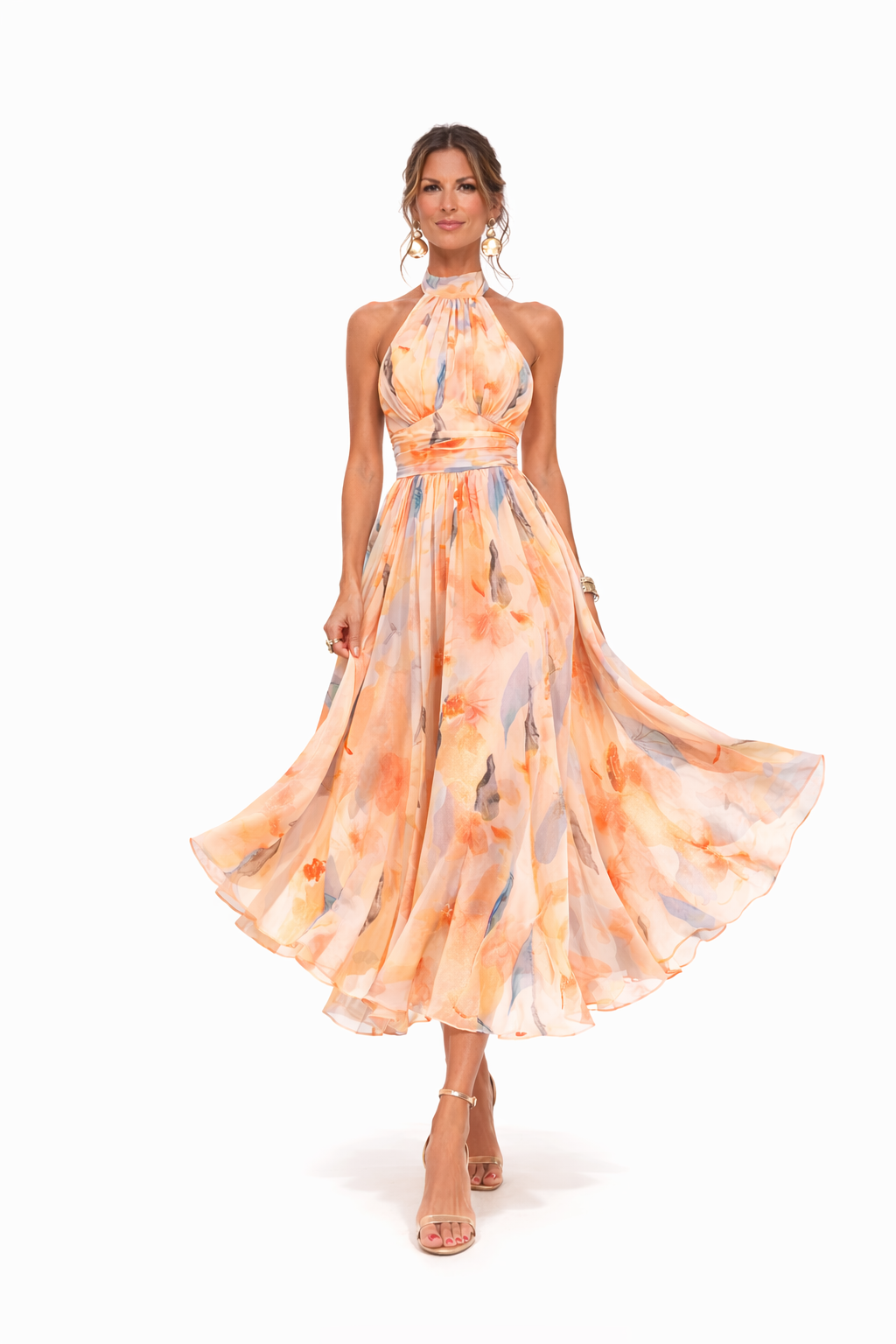 Esther™ | Maxi φόρεμα με λαιμόκοψη halter και εκτύπωση ακουαρέλας