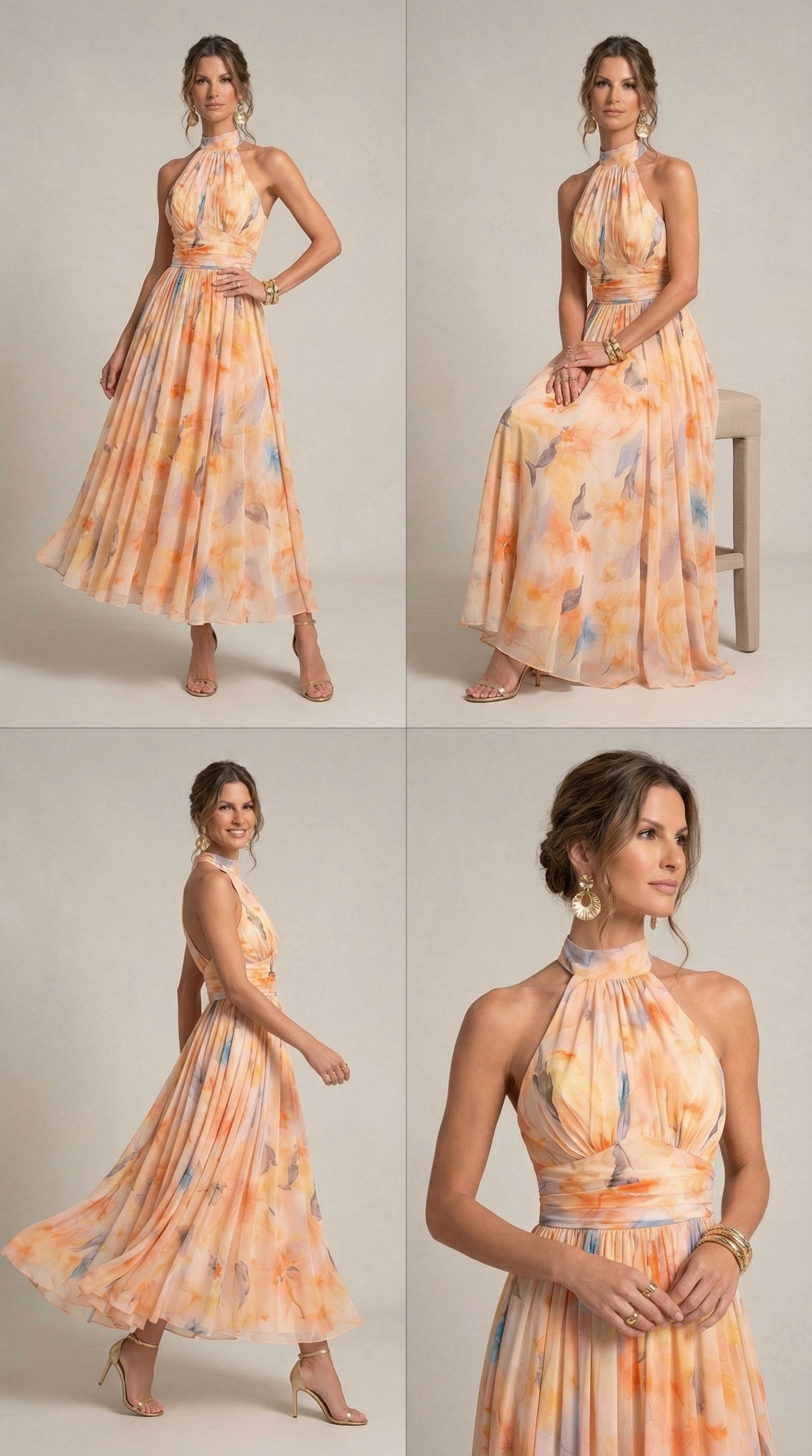 Esther™ | Φόρεμα halter με εκτύπωση ακουαρέλας