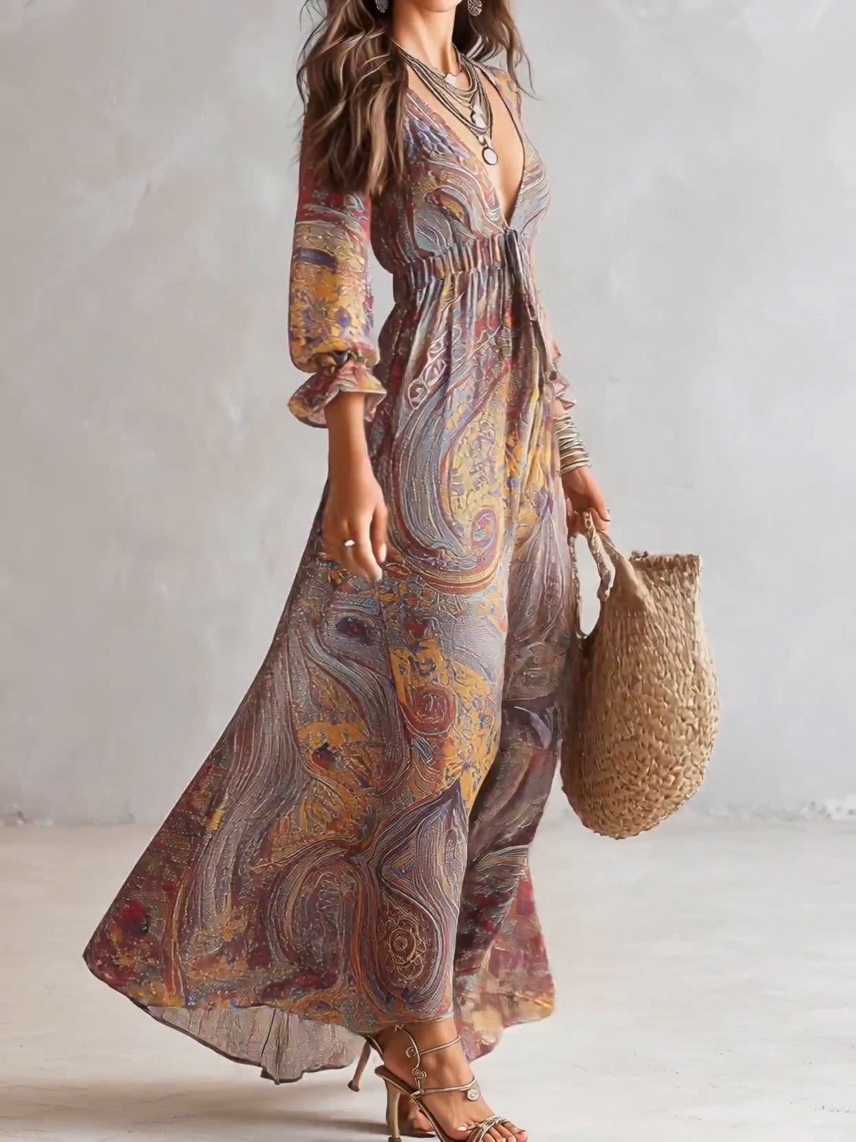 Cosima™ | Φόρεμα Maxi Chiffon με V-λαιμόκοψη Paisley