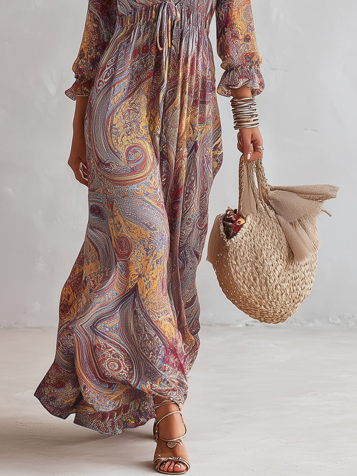Cosima™ | Φόρεμα Maxi Chiffon με V-λαιμόκοψη Paisley