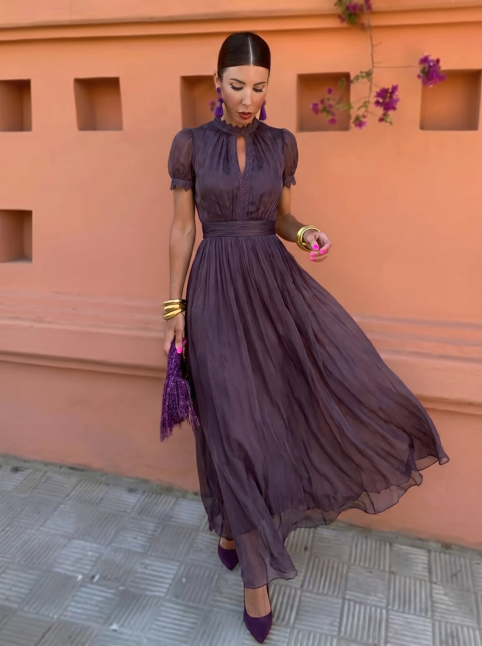 Ashley — Vintage Μακρύ Φόρεμα σε Σιφόν