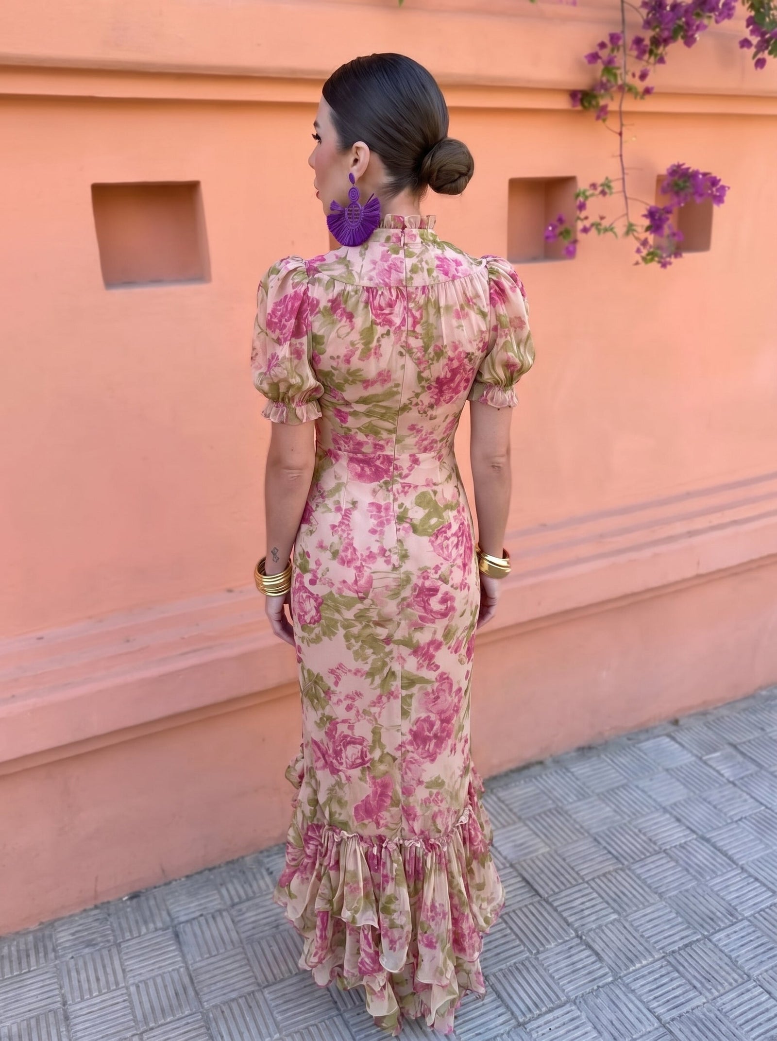 Mae — Vintage Μακρύ Φόρεμα με Τύπωμα Ρόδων