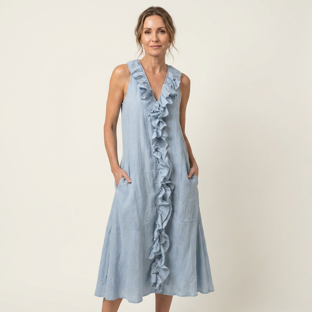 Vicky | Φόρεμα Μαξί με Ράψιμο Ραφής και Βαθύ V