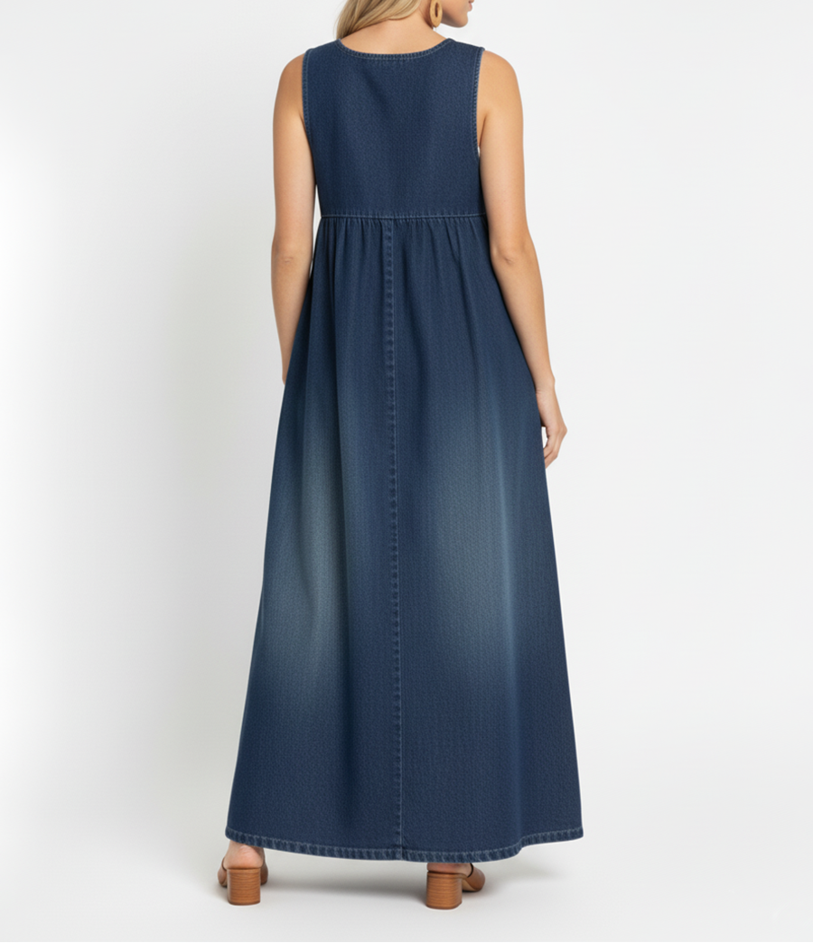 Karen | Vintage Washed Soft Cotton Feel Denim Maxi Dress